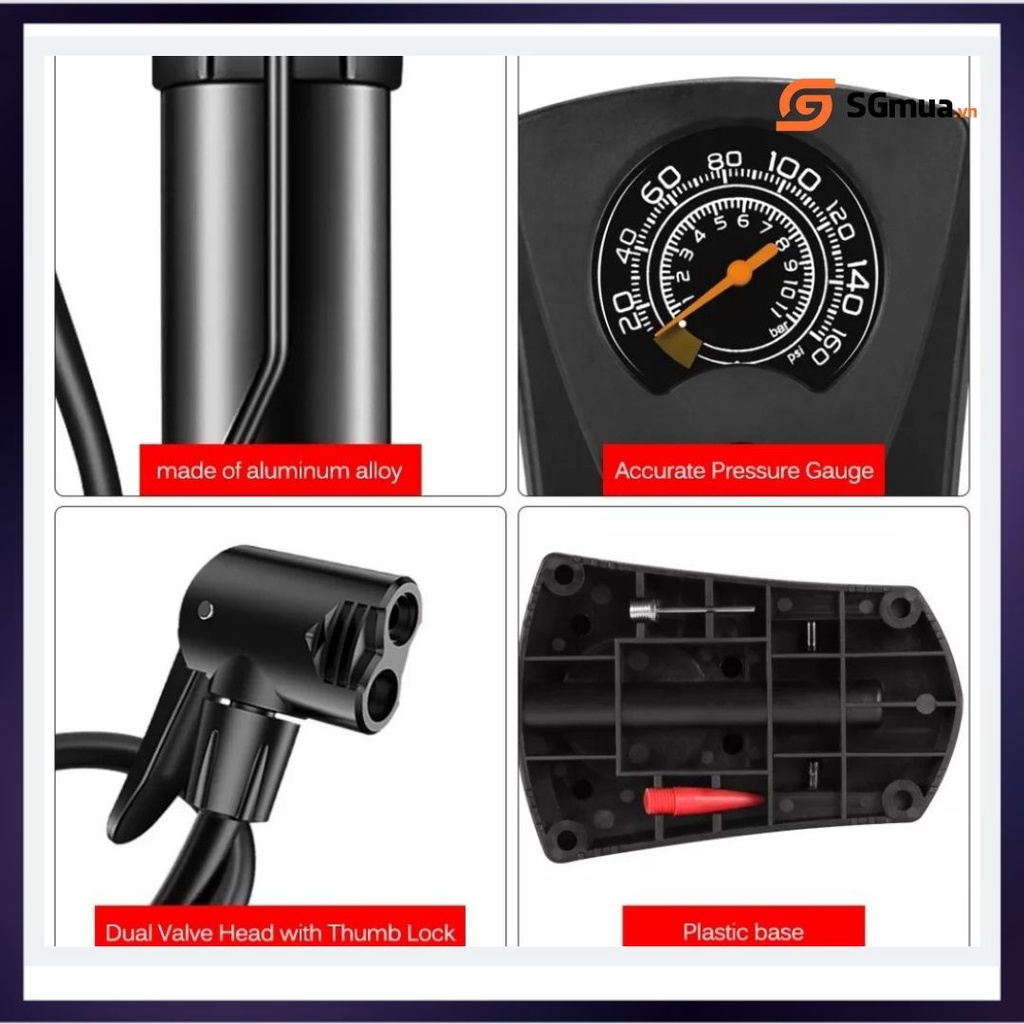 Bơm Hơi Đạp Chân Mini Đa Năng Có Đồng Hồ Đo Áp Suất, Nhỏ Gọn, Bơm Xe Máy, Xe Đạp, Lốp Ô Tô, Tiện Lợi