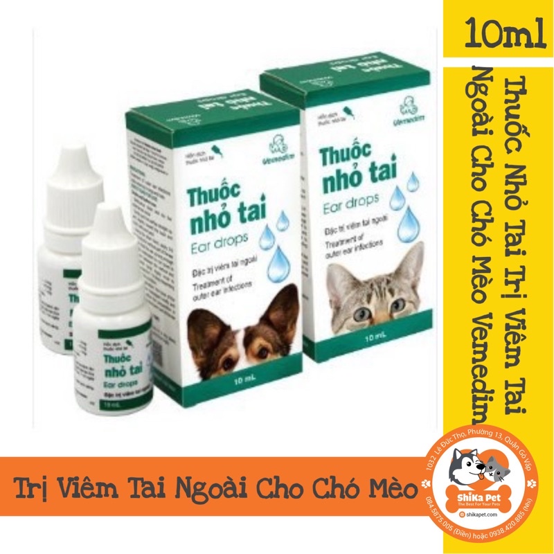 Dung Dịch Nhỏ Tai Trị Viêm Tai Ngoài&Vệ Sinh Tai Cho Chó Mèo Vemedim 10ml