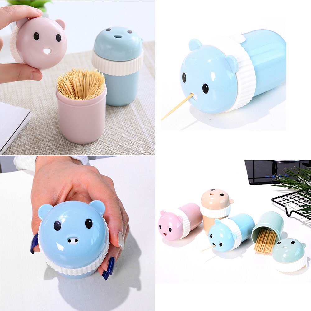 Lọ Đựng Tăm Xỉa Răng Hình Gấu Hoạt Hình Bằng Nhựa