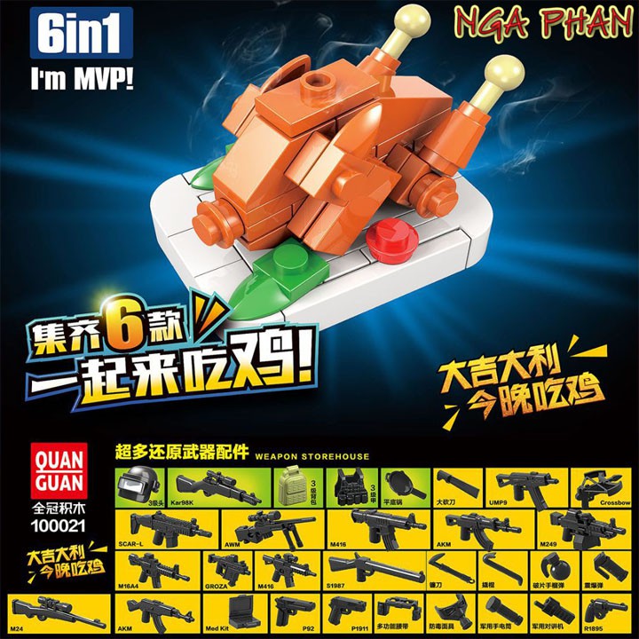 Bộ 6 Nhân Vật Game PUBG Bữa Tiệc Gà Quay Kèm Gà Quay Siêu Ngon Lego Quan Guan Đồ Chơi Xếp Hình Lắp Ráp