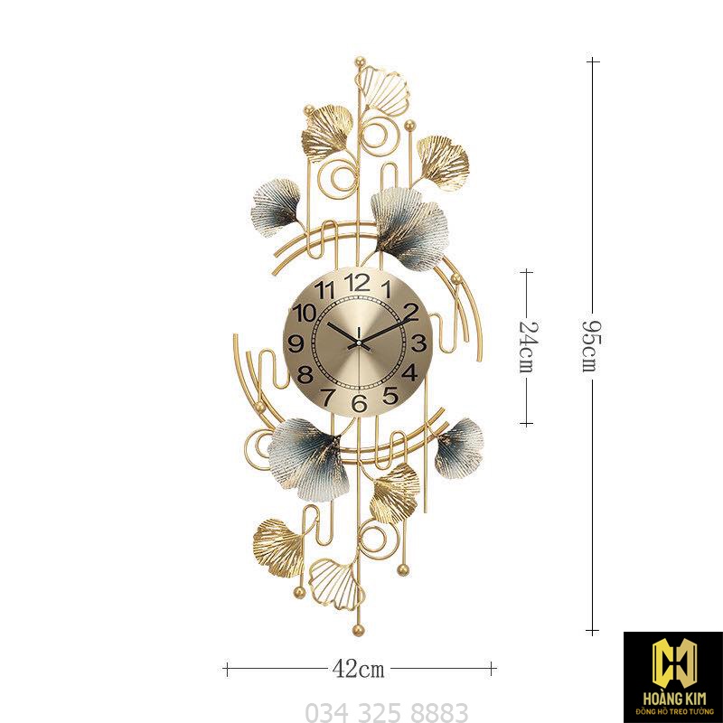 Đồng hồ treo tường Đồng hồ trang trí Decor lá Gingco cách điệu size 93x48cm