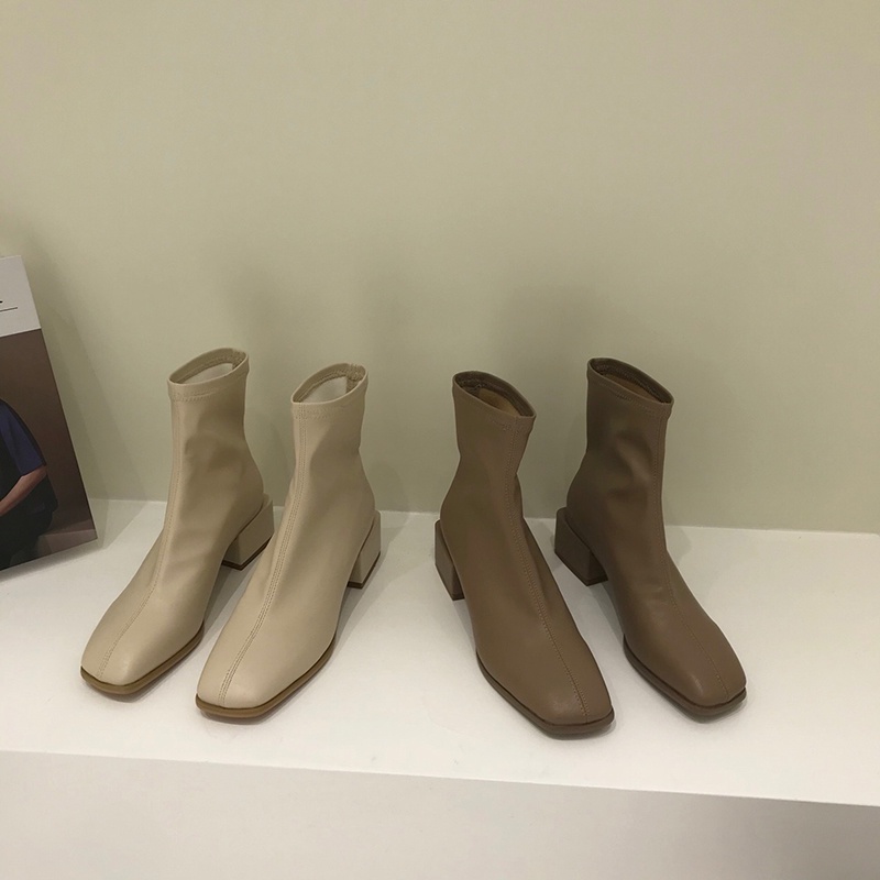 Giày bốt IELGY cao gót mũi vuông co giãn thời trang cho nữ