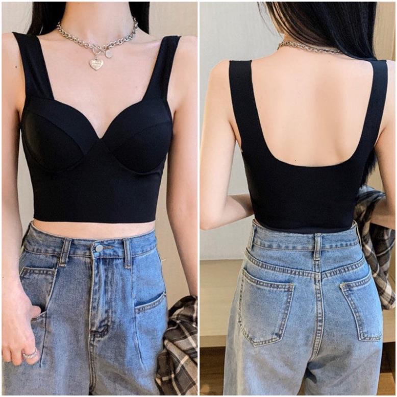 Áo Bra Softie Đúc Su 2 Dây Bản To Dáng Coroptop Cúp Tròn 582