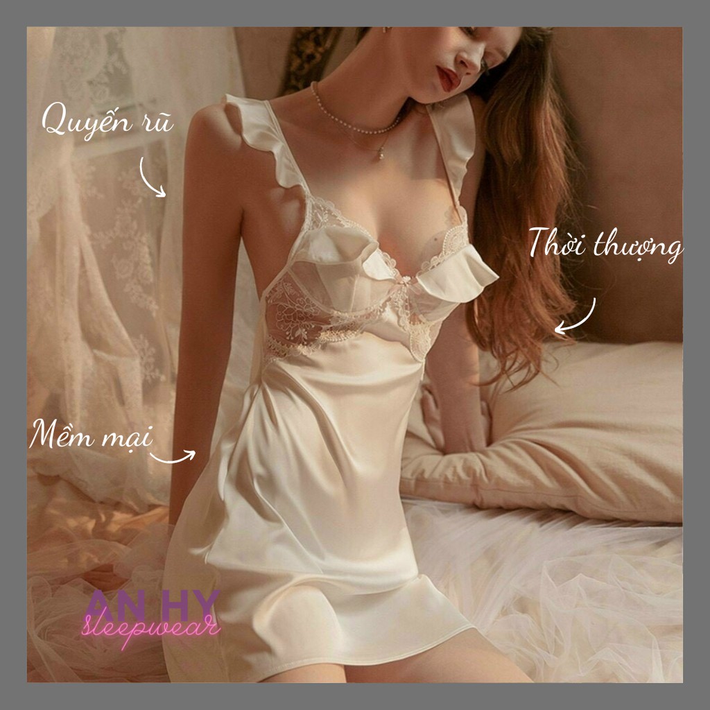 [Hàng cao cấp]Đầm ngủ lụa ren hai dây váy ngủ sexy mềm mịn