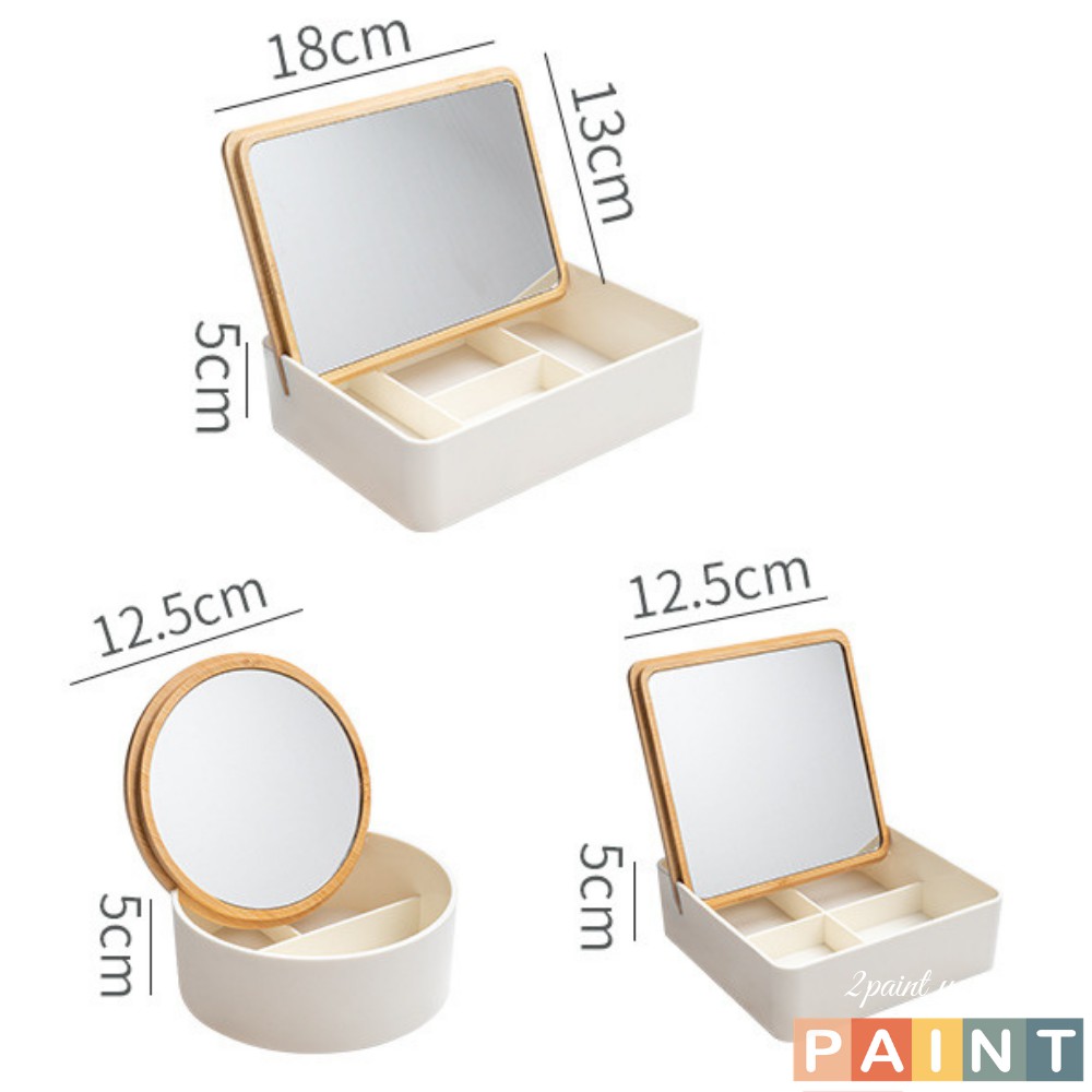 Gương gỗ để bàn, kết hợp hộp đựng trang sức, gương trang điểm 2 in 1
