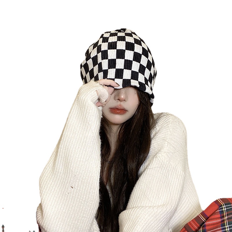 Mũ thời trang kiểu hàn quốc họa tiết kẻ ô trắng đen thời trang mùa xuân hè cho nam và nữ