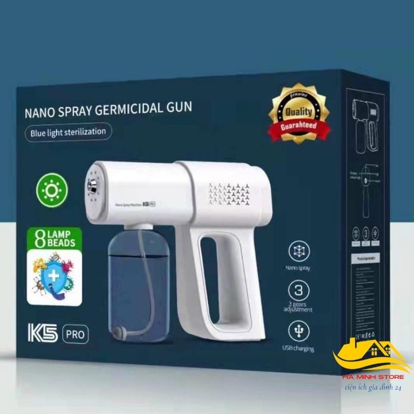 Máy xịt khuẩn K5 PRO  8 tia xoay 2 cấp độ súng phun khử khuẩn cao cấp cho gia đình, văn phòng, công ty