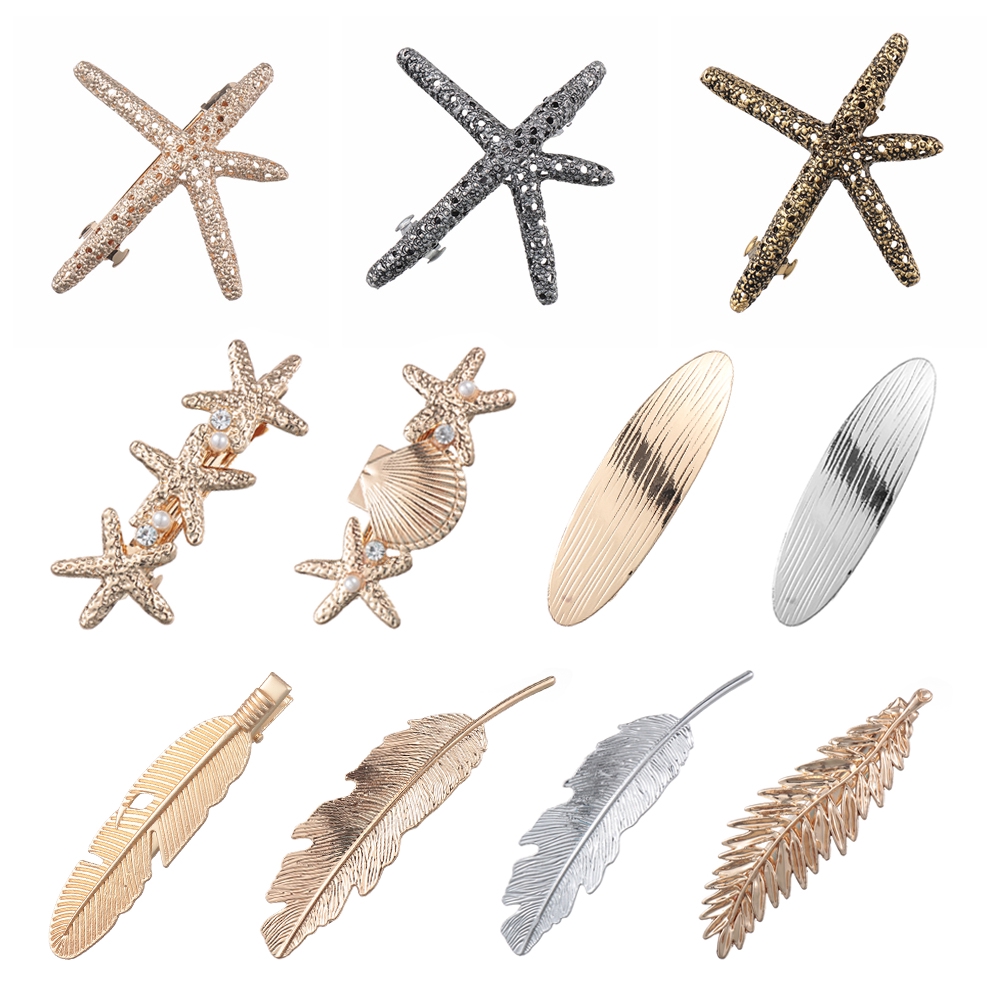 Kẹp tóc kim loại tạo hình lá thời trang cho nữ