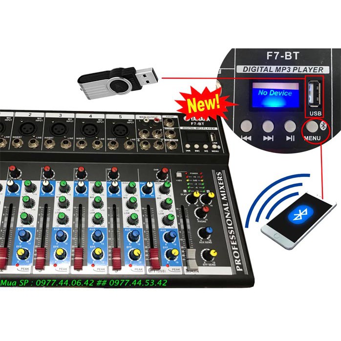 mixer YAMAHA F7 có blutooth loại sịn có màn hình