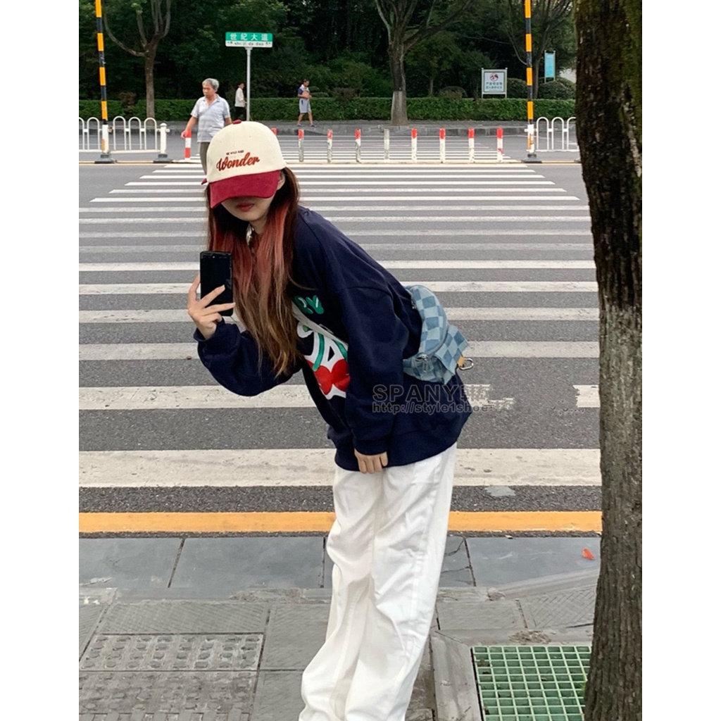 Mũ lưỡi trai nhung kẻ ghép vải thêu chữ thời trang thu đông Hàn Quốc cho cặp đôi