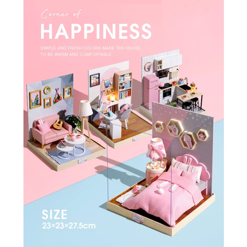 Mô hình nhà DIY Doll house Corner of Happiness (kèm bộ dụng cụ và keo dán)