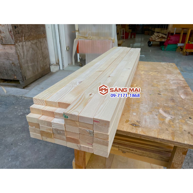 Thanh gỗ thông 2cm x 4cm x dài 120cm + láng mịn 4 mặt