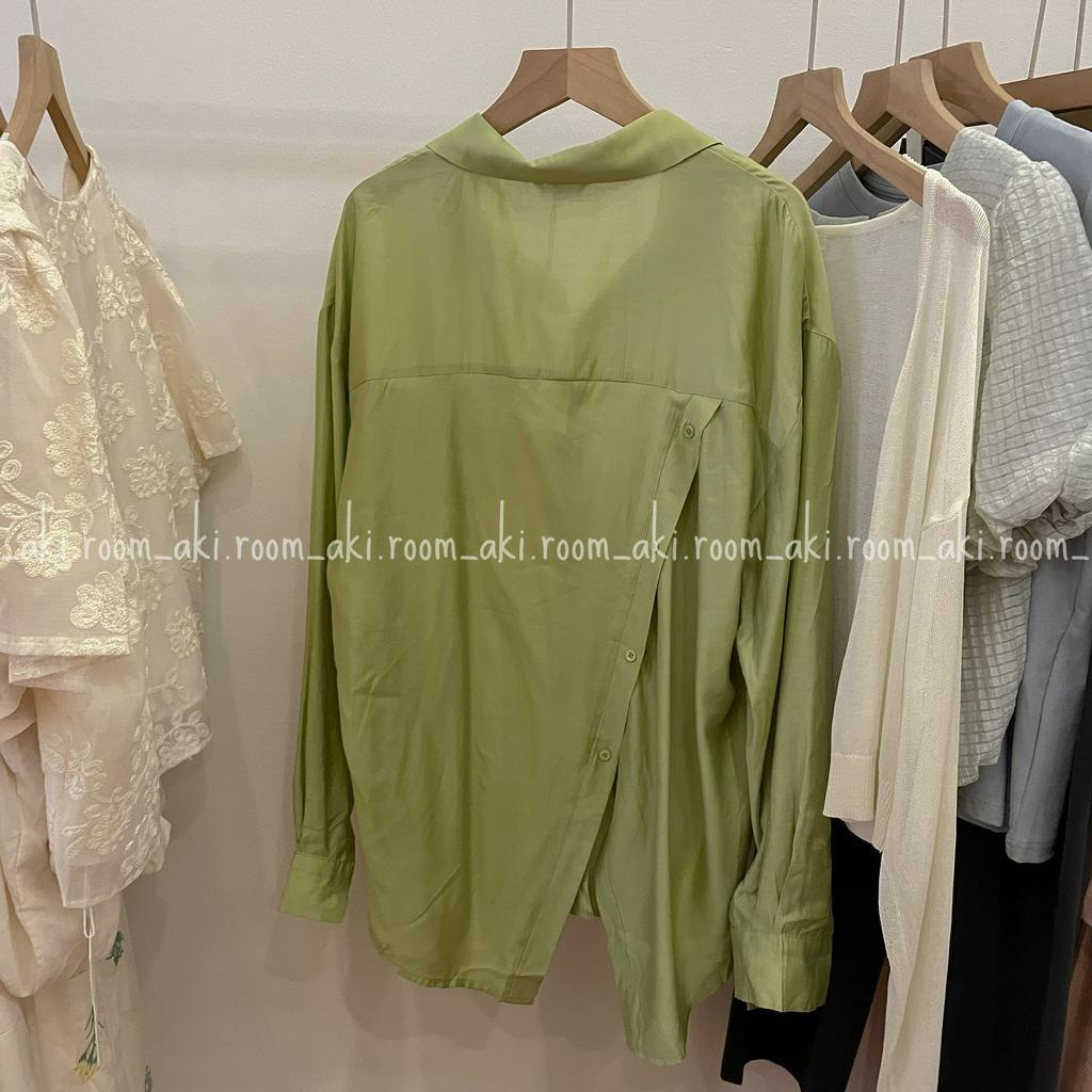 Áo sơ mi tơ lụa óng nhẹ vạt cúc chéo sau lưng 7088
