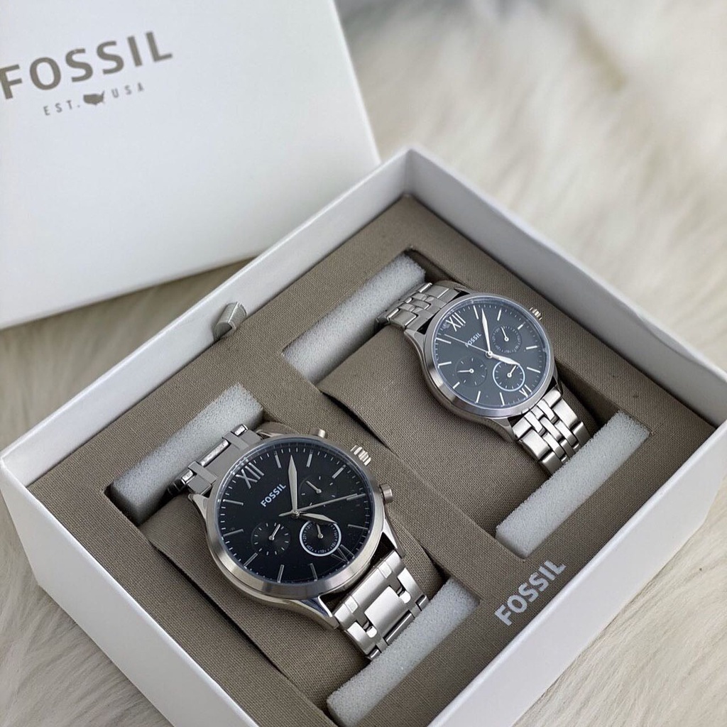 Đồng hồ cặp nam/nữ Fossil BQ2469SET - đồng hồ đôi  dây thép không gỉ  Fossil