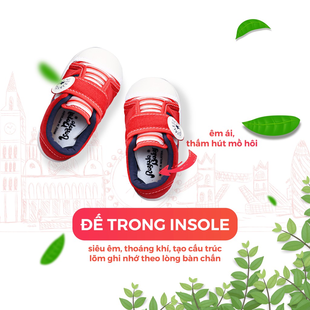 Giày Vải Tập Đi Bé Trai Bé Gái Đẹp Crown UK Royale Baby Walking Shoes Trẻ em Cao Cấp 032_833 Nhẹ Êm Size 3-6/1-3 Tuổi