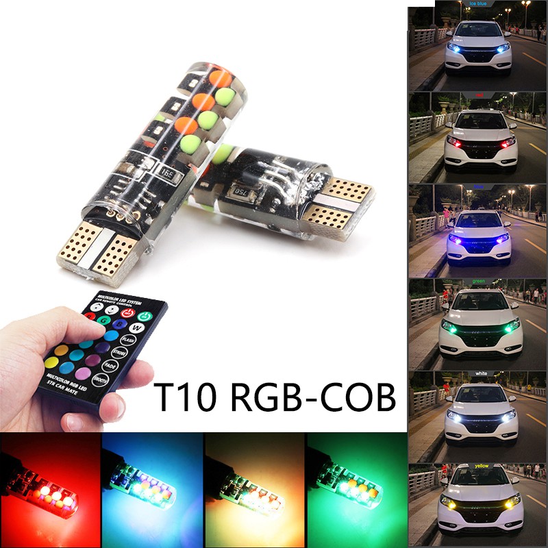 Bóng Đèn LED T10 W5W RGB COB-18 Bằng Silicone Cho Xe Hơi