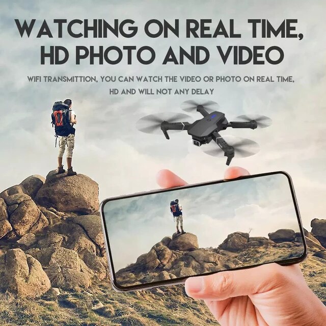 Flycam mini giá rẻ E58 Pro Thế Hệ 2022, Camera WIFI FPV 4K HD, Tích Hợp Giữ Độ Cao, Chế Độ Không Đầu RC RTF Drone