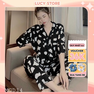 Bộ Pijama Lụa Nữ, Đồ Ngủ Bò Sữa Nữ Mềm Mát Sang Chảnh Cute Hàng Cao Cấp.