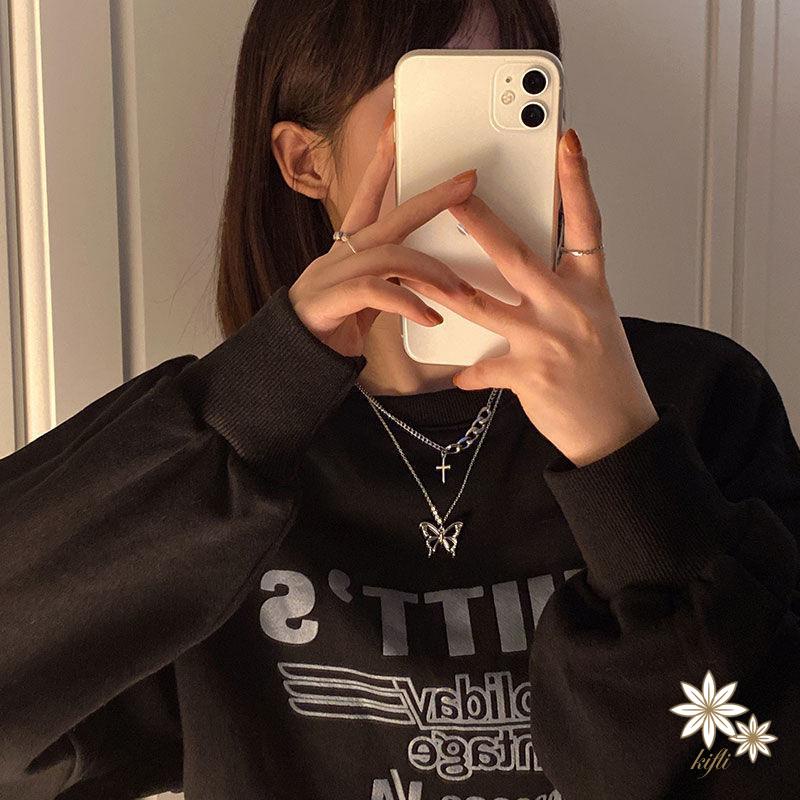 Vòng cổ hai lớp mặt hình bướm phong cách hip hop cá tính thời trang