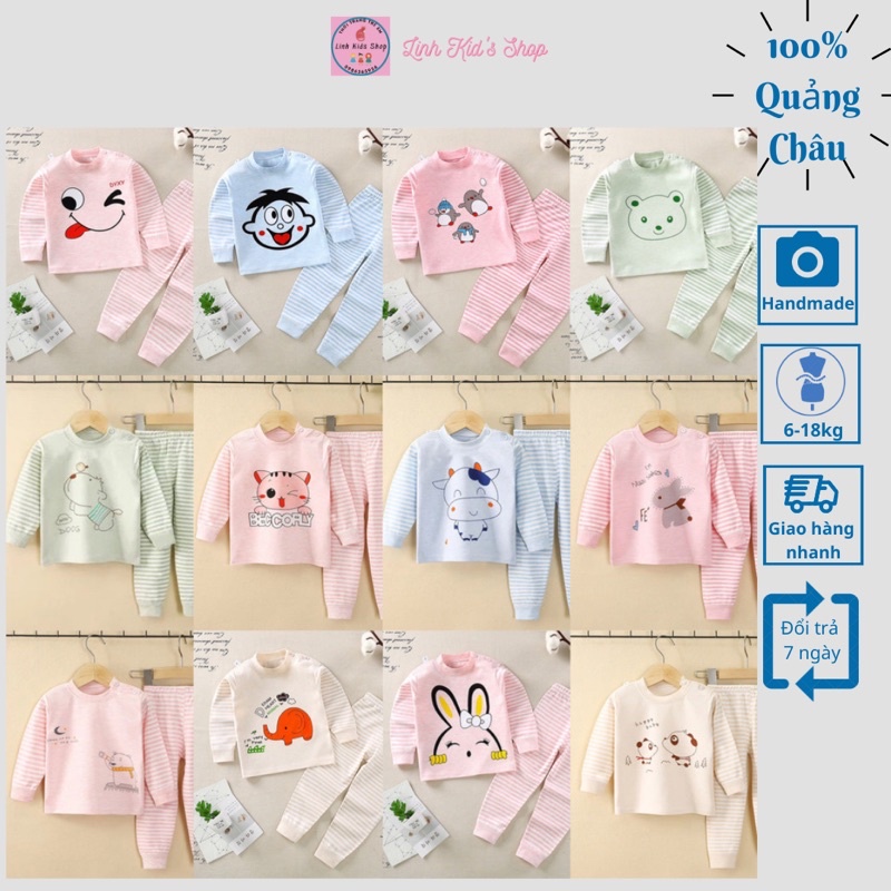 [Ảnh thật] Bộ thu đông dài tay chất cotton len cho bé 8-18kg hàng Quảng Châu