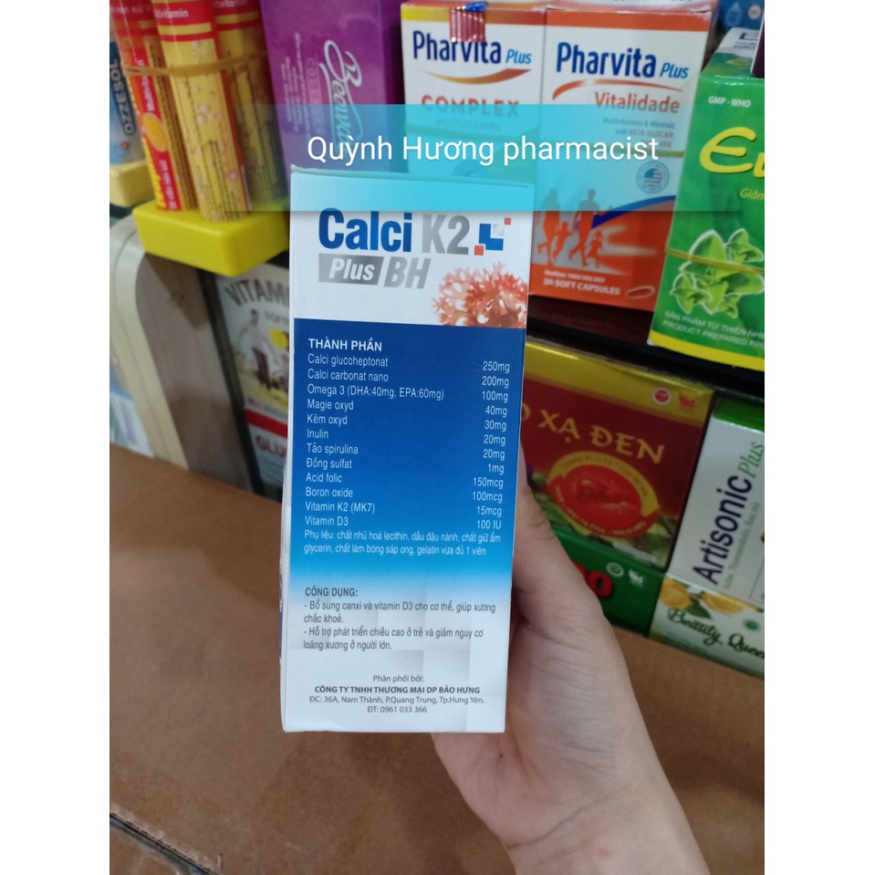 Viên uống Calci K2 Plus BH hộp 30 viên giúp bổ sung canxi cho cơ thể