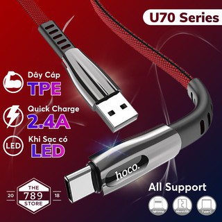 Cáp sạc nhanh micro usb , lightning , type c hoco u70 dài 1.2m - dây dù siêu chống gẫy gập - đèn led báo hiệu dòng điện