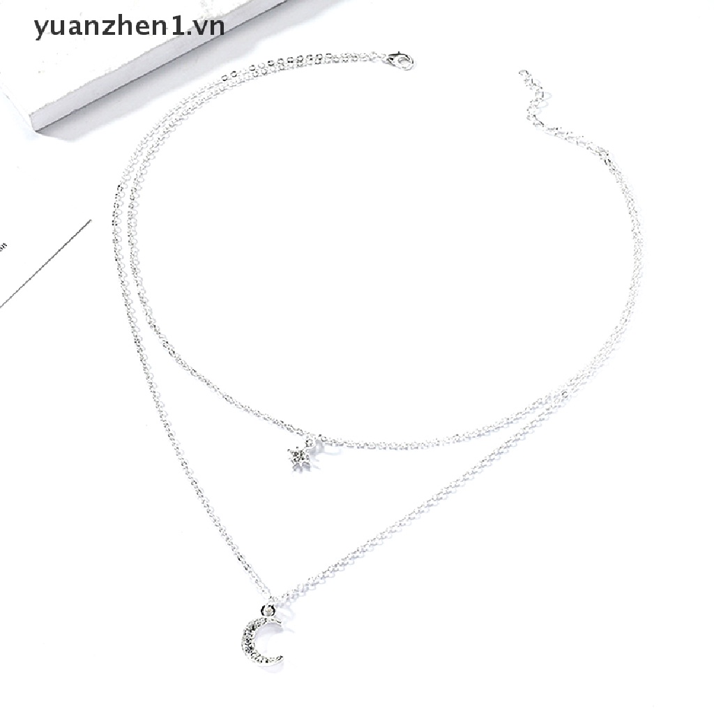 Vòng Cổ Choker Hai Lớp Mặt Hình Ngôi Sao / Mặt Trăng Thời Trang Dành Cho Nữ