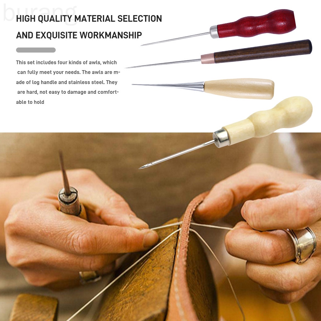 Set 4 dùi đục lỗ bằng thép không gỉ có tay cầm dùng làm đồ da DIY tiện lợi