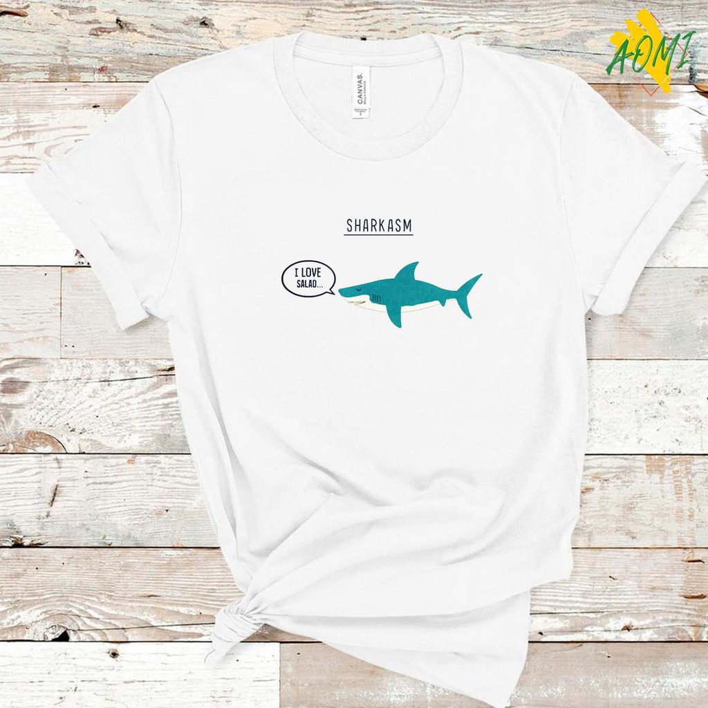 ÁO THUN UNISEX AOMI SHARK LOVE SALAD CÁ MẬP CON ĂN CHAY TAY NGẮN TAY LỠ NAM NỮ CHẤT LƯỢNG CAO