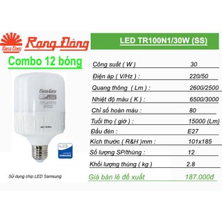Combo 12 bóng led trụ rạng đông 30w - chipled samsung