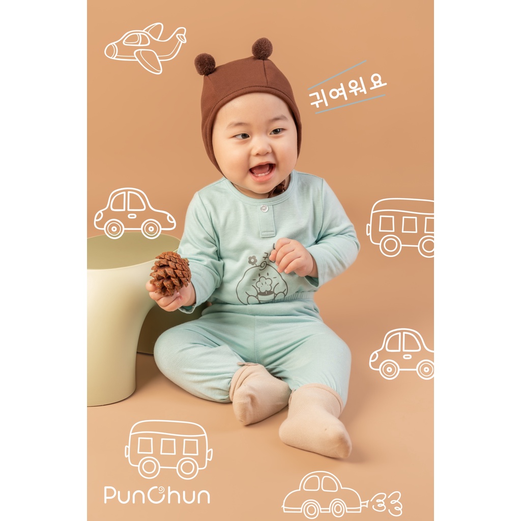 [CHÍNH HÃNG] Bộ quần áo dài tay thu đông trẻ em cotton cổ trụ Punchun