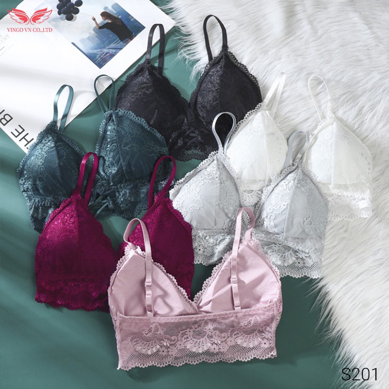 VINGO Áo Lót Bra Nữ Ren Hoa Mềm Dây Đan Chéo Ngực Không Gọng Đệm Mỏng Gợi Cảm S201 VNGO | BigBuy360 - bigbuy360.vn