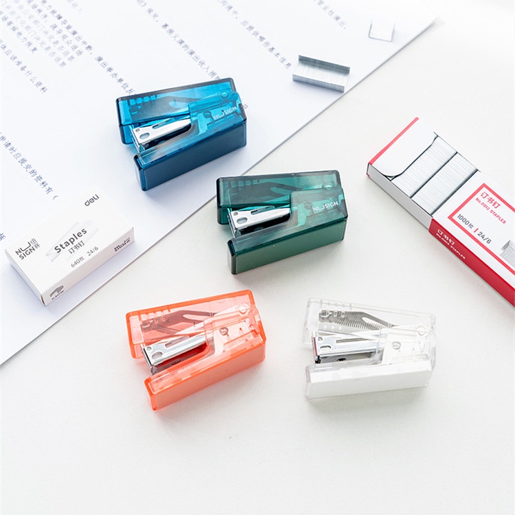 Deli Bộ bấm kim mini INS trong suốt với kim bấm 24/6 Bấm kim dễ thương Dụng cụ học tập văn phòng