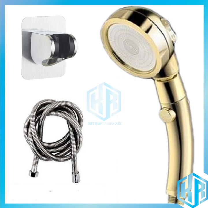 Bộ tay sen, vòi hoa sen tăng áp cao cấp mạ vàng xoay 360 độ đủ bộ Tay sen+Dây+Gác cài - QM045