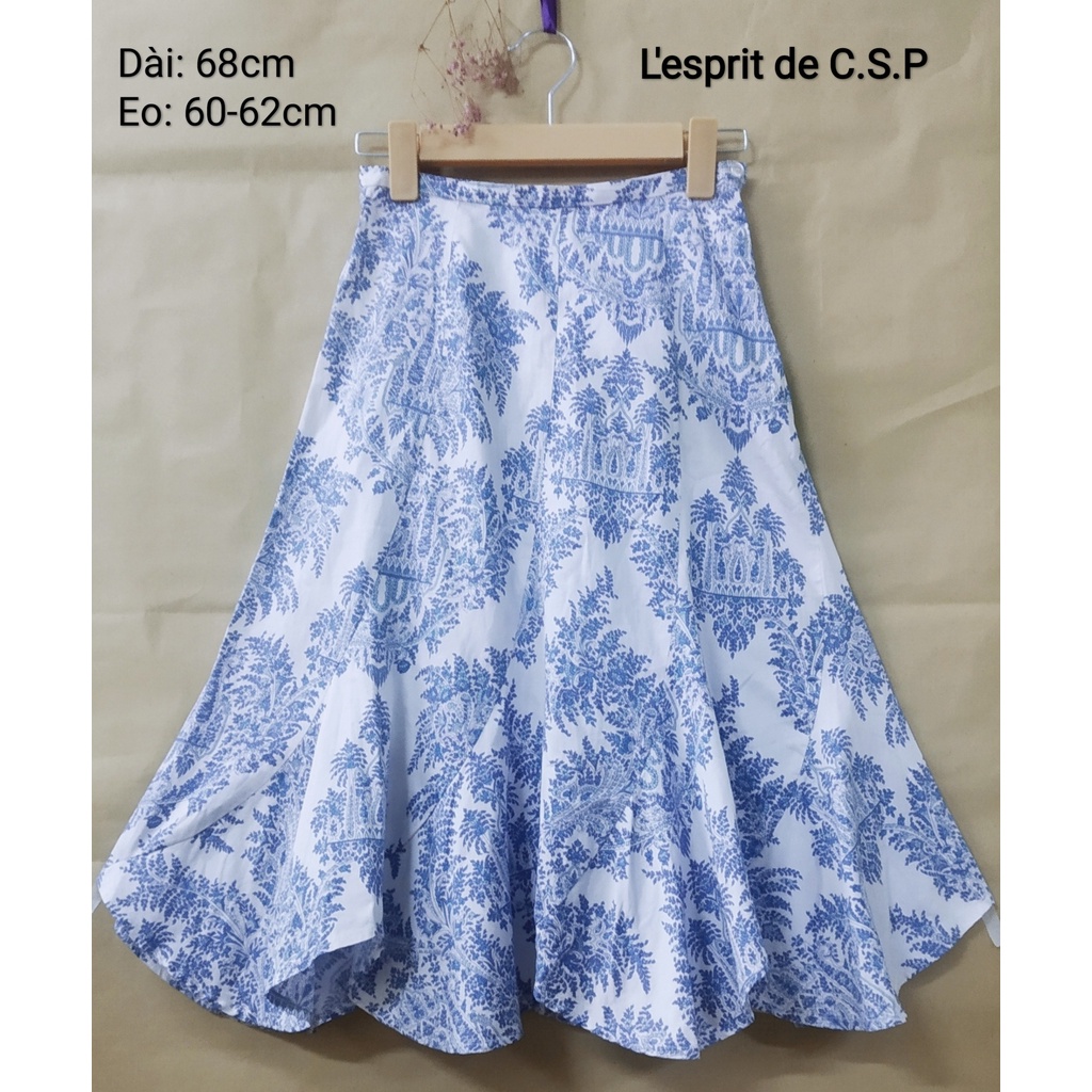 |2hand| Chân váy thô lụa nhật L'esprit de C.S.P dáng xòe họa tiết vintage