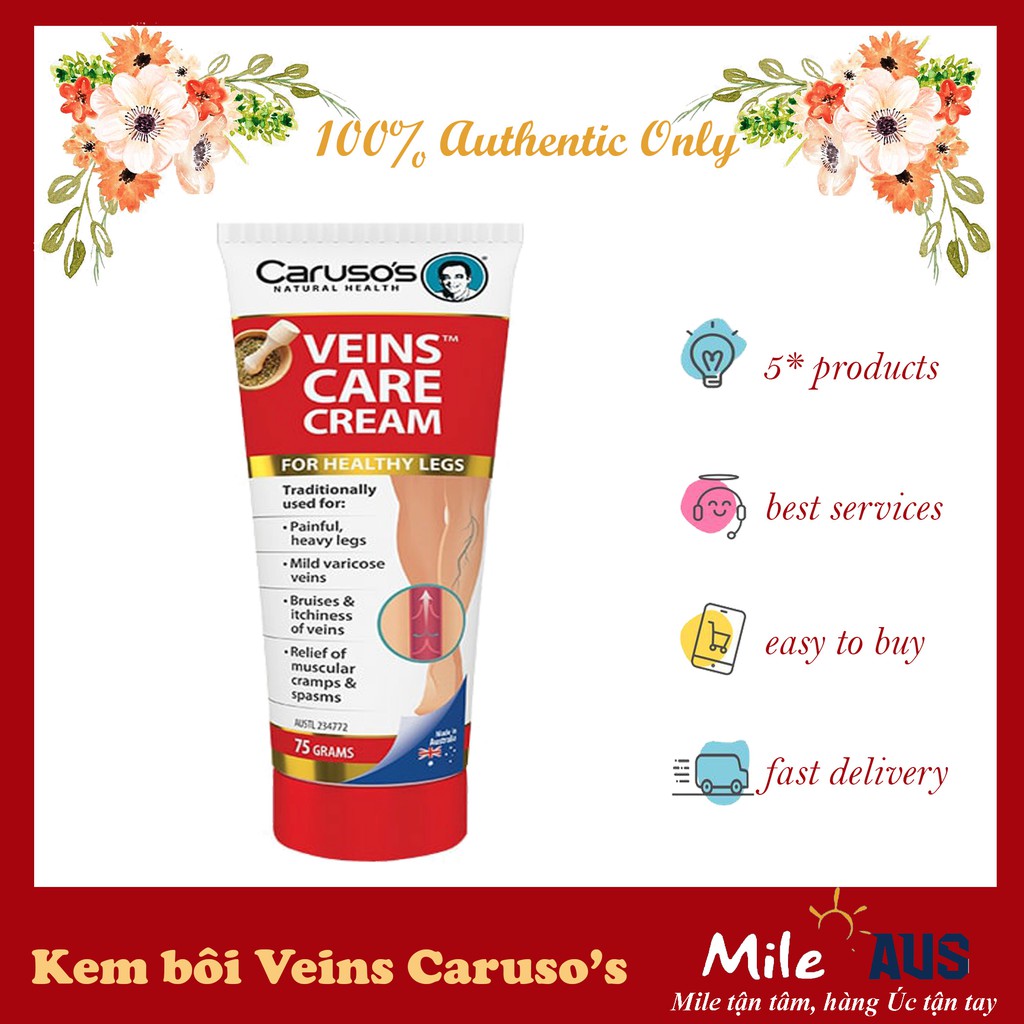 Kem hỗ trợ người bị suy giãn tĩnh mạch Carusos Veins Care Cream 75g