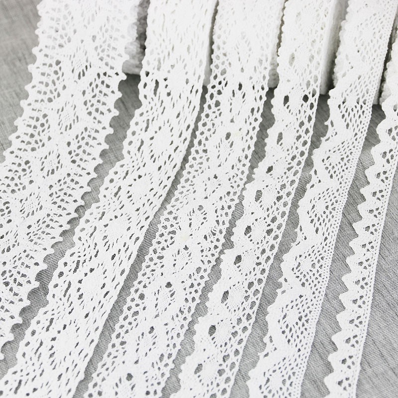 Cuộn ren cotton trắng cho trang trí thủ công dài 5m