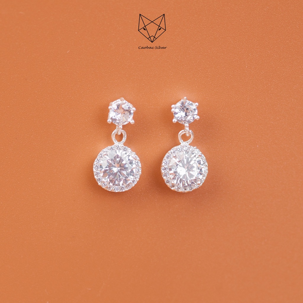 Khuyên Bạc Ta S925 Đính Đá Cao Cấp CaoBac Silver Ổ Đá Tròn Đá Rơi Phong Cách Dễ Thương, Đáng Yêu Cho Nữ