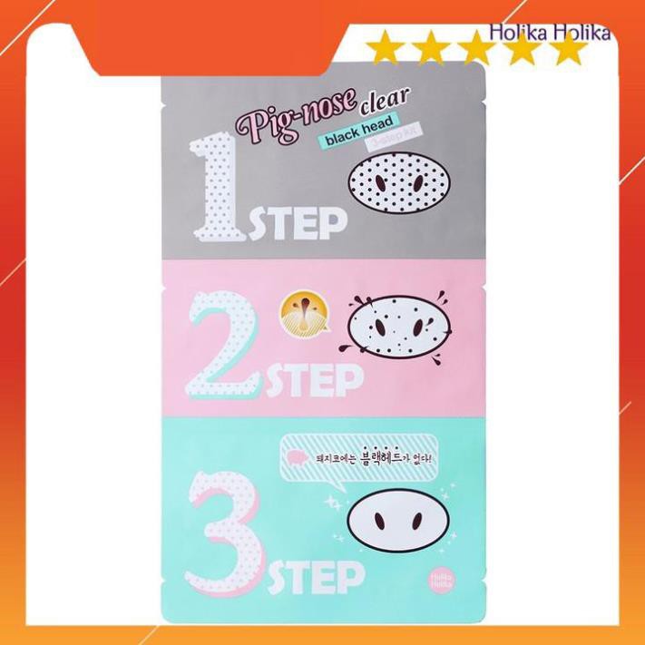 Mặt Nạ Lột Mụn Đầu Đen 3 Bước Holika Holika Pig Nose clear black head 3 Step kit - FREESHIP