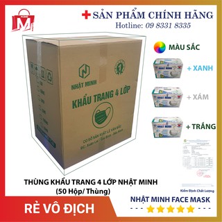 Thùng khẩu trang y tế 𝗡𝗵𝗮̣̂𝘁 𝗠𝗶𝗻𝗵 4 lớp ( 50 hộp/ 2500 chiếc ) - 𝗛𝗮̀𝗻𝗴 𝗰𝗵𝗶́𝗻𝗵 𝗵𝗮̃𝗻𝗴