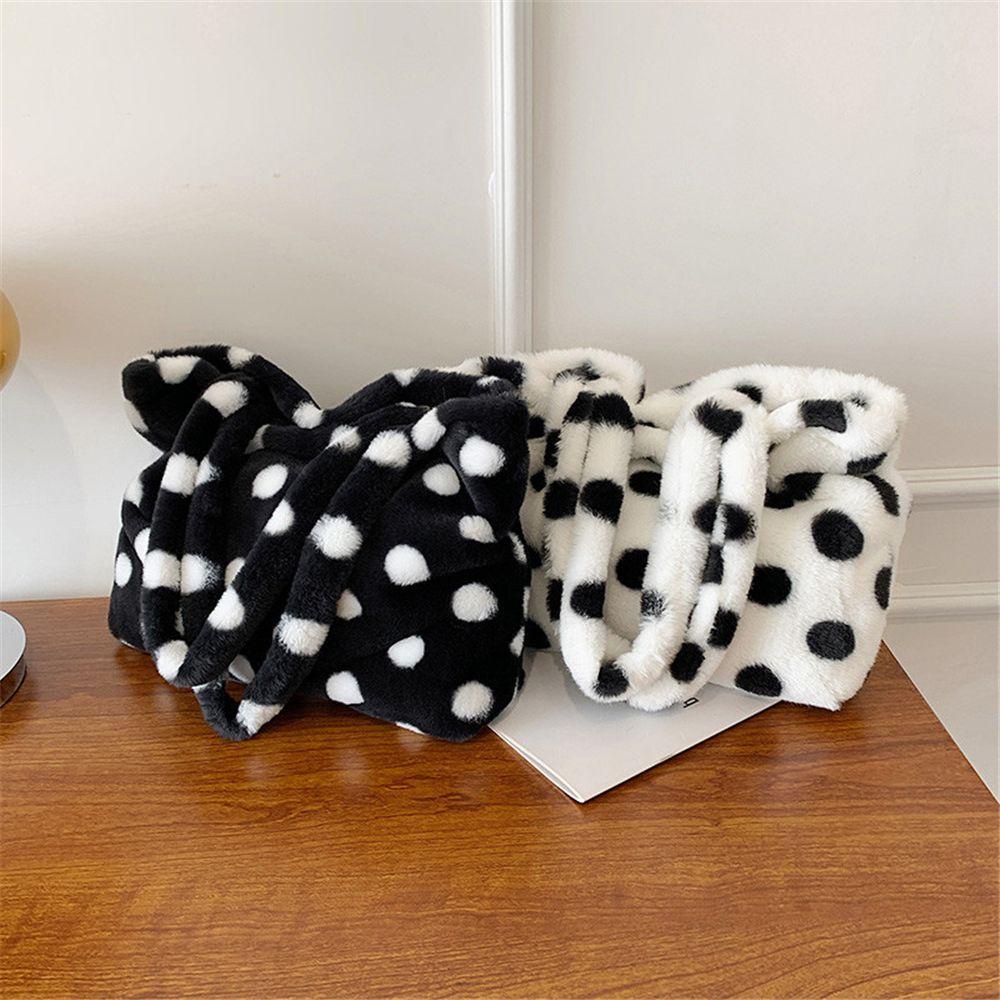 UUMIR Túi Xách Đeo Vai Họa Tiết Chấm Bi Phối Lông Giả Sức Chứa Lớn Cho Nữ