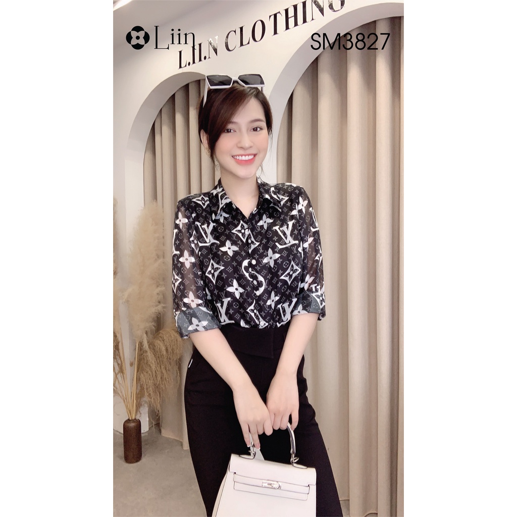 Áo Sơ Mi nữ họa tiết LV chất liệu Lụa thiết kế trẻ trung, năng động Liin Clothing SM3827