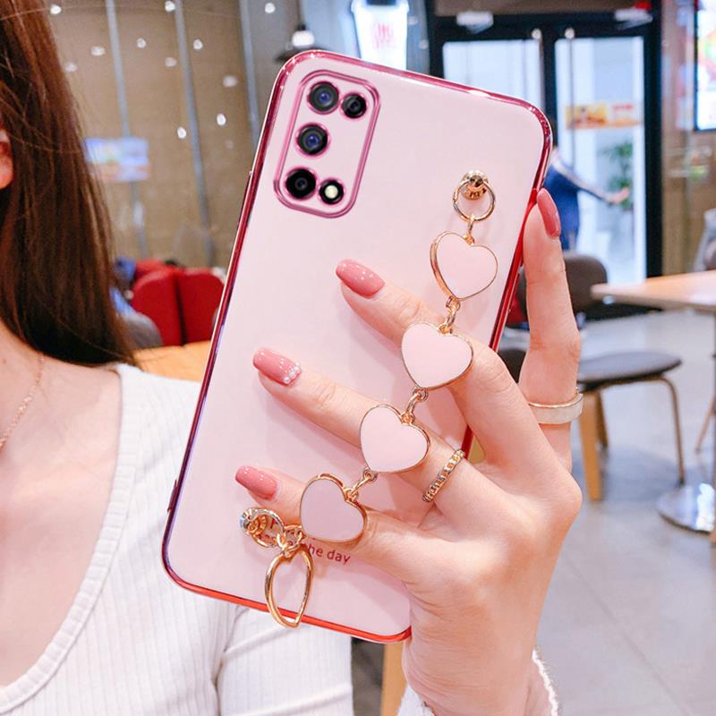 Ốp điện thoại mềm có dây đeo tay hình trái tim dành cho OPPO A95 A94 A74 A54 4G Reno 4F 5 5F A52 A92