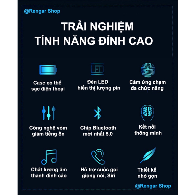 Tai nghe Bluetooth AMOI F9 TWS 5.0 bản QUỐC TẾ không dây cảm ứng chống nước IPX5, chống ồn tích hợp sạc dự phòng 2000mAh