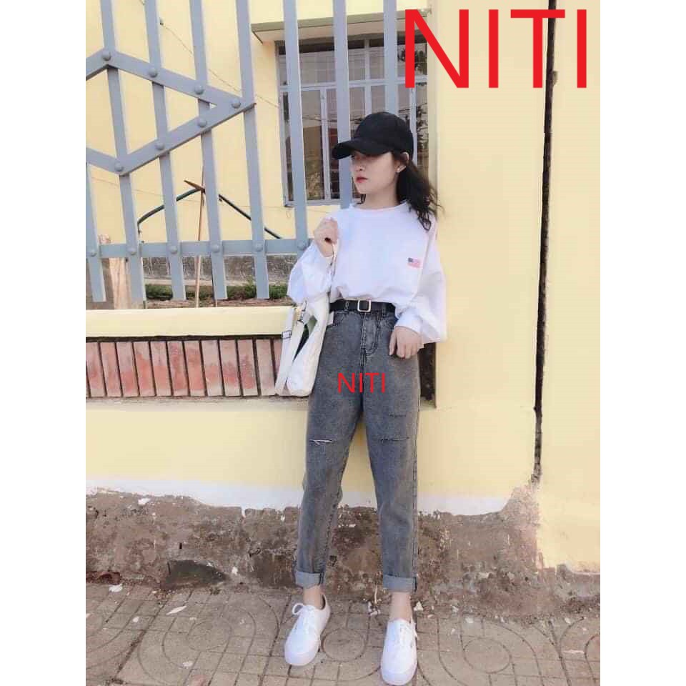 [ HOT NGẸN NGÀO!!! ] QUẦN BAGGY JEAN NỮ CAO CẤP NITI LƯNG CAO MÀU XÁM RÁCH 1 SỌC PHẢI 2 SỌC TRÁI CỰC HOT HIT-TD12308