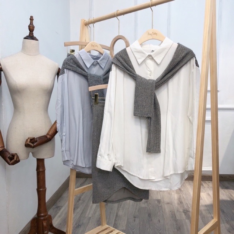 Set áo sơmi khăn + chân váy