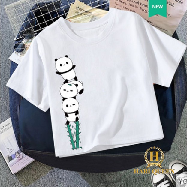 Áo croptop 3 gấu trúc cõng nhau HARI0420