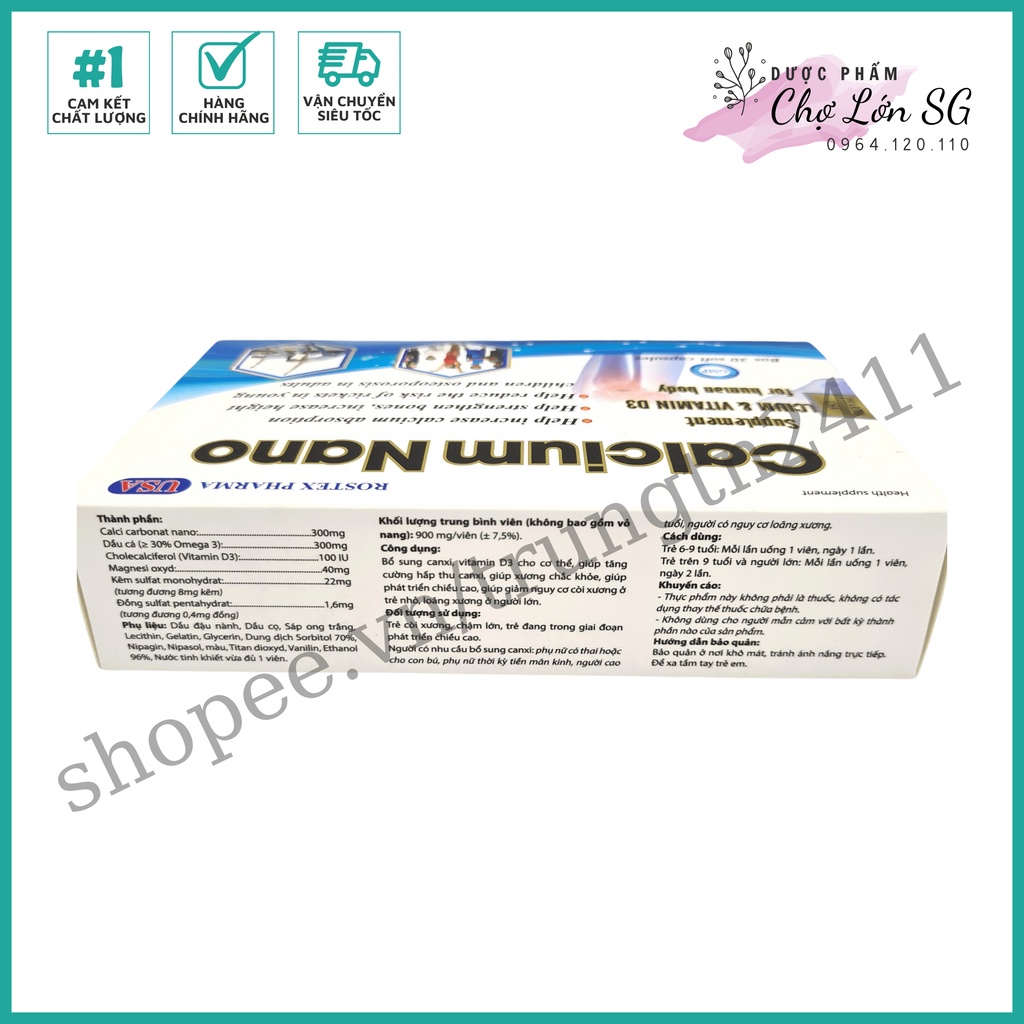 Viên uống CALCIUM NANO bổ sung canxi D3 giúp tăng chiều cao, chắc xương (XANH BIỂN) – Hộp 30 viên