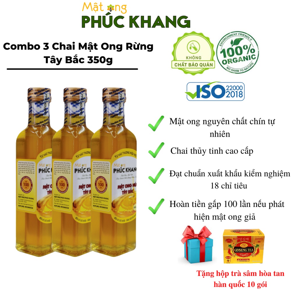Mật ong rừng Tây Bắc Phúc Khang Combo 3 chai 350G