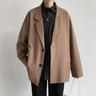 Áo blazer nam oversize , 2 lớp, màu nâu tây phong cách retro phong cách Hàn Quốc - BZ01